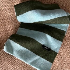 Vintage JCrew striped knit scarf in aqua and olive wool blend